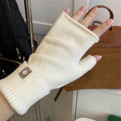 Mănuși lungi, unisex, cu jumătate de deget, pentru femei, unisex, iarnă, fără degete, de culoare solidă, gotică, din lână, mănuși de mână, accesorii pentru cosplay.