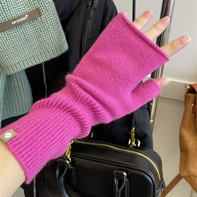 Mănuși lungi, unisex, cu jumătate de deget, pentru femei, unisex, iarnă, fără degete, de culoare solidă, gotică, din lână, mănuși de mână, accesorii pentru cosplay.