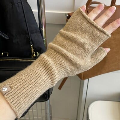 Mănuși lungi, unisex, cu jumătate de deget, pentru femei, unisex, iarnă, fără degete, de culoare solidă, gotică, din lână, mănuși de mână, accesorii pentru cosplay.