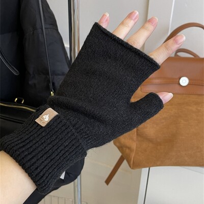 Mănuși lungi, unisex, cu jumătate de deget, pentru femei, unisex, iarnă, fără degete, de culoare solidă, gotică, din lână, mănuși de mână, accesorii pentru cosplay.