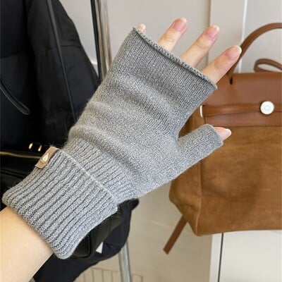 Mănuși lungi, unisex, cu jumătate de deget, pentru femei, unisex, iarnă, fără degete, de culoare solidă, gotică, din lână, mănuși de mână, accesorii pentru cosplay.