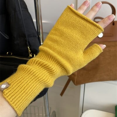 Mănuși lungi, unisex, cu jumătate de deget, pentru femei, unisex, iarnă, fără degete, de culoare solidă, gotică, din lână, mănuși de mână, accesorii pentru cosplay.