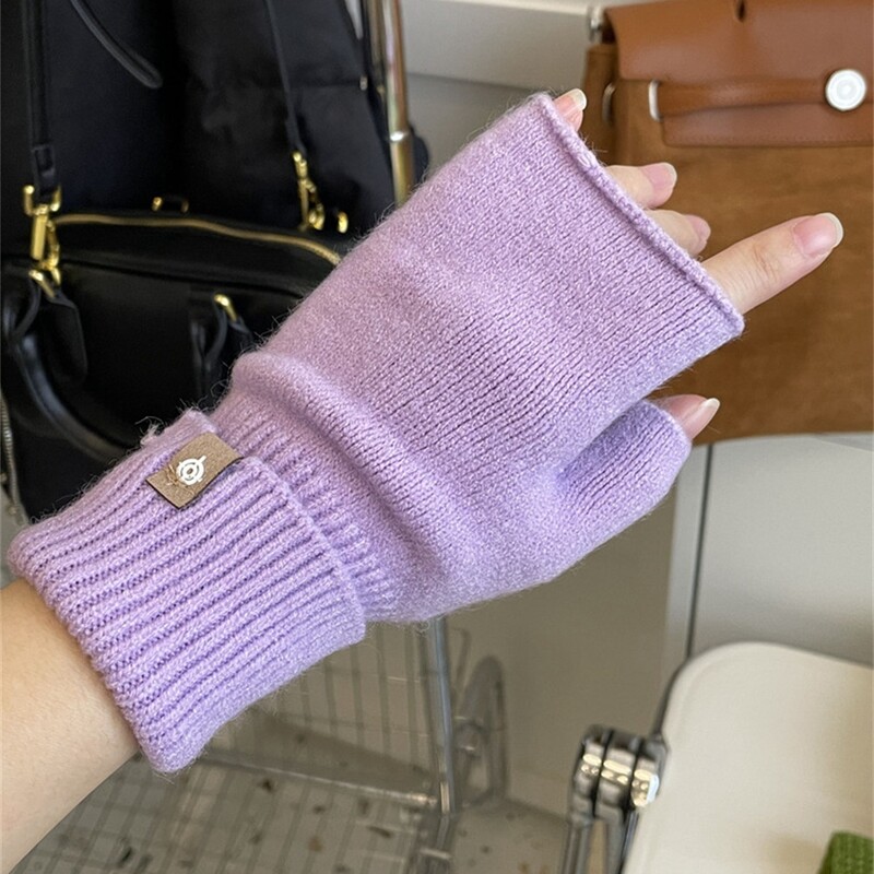 Mănuși lungi, unisex, cu jumătate de deget, pentru femei, unisex, iarnă, fără degete, de culoare solidă, gotică, din lână, mănuși de mână, accesorii pentru cosplay.