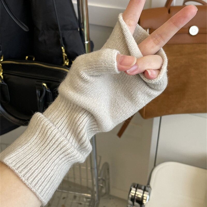 Mănuși lungi, unisex, cu jumătate de deget, pentru femei, unisex, iarnă, fără degete, de culoare solidă, gotică, din lână, mănuși de mână, accesorii pentru cosplay.