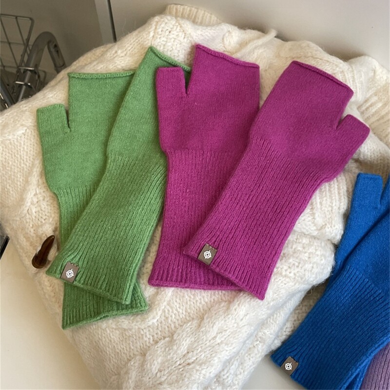 Mănuși lungi, unisex, cu jumătate de deget, pentru femei, unisex, iarnă, fără degete, de culoare solidă, gotică, din lână, mănuși de mână, accesorii pentru cosplay.