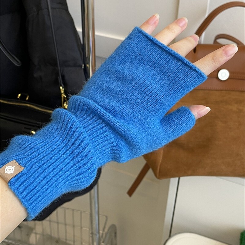 Mănuși lungi, unisex, cu jumătate de deget, pentru femei, unisex, iarnă, fără degete, de culoare solidă, gotică, din lână, mănuși de mână, accesorii pentru cosplay.