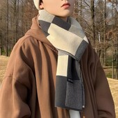 Eșarfă cu imprimeu în carouri pentru bărbați, ocazional, moale, cald, tricot, patchwork, imitație de culoare, eșarfă din cașmir, accesorii de iarnă