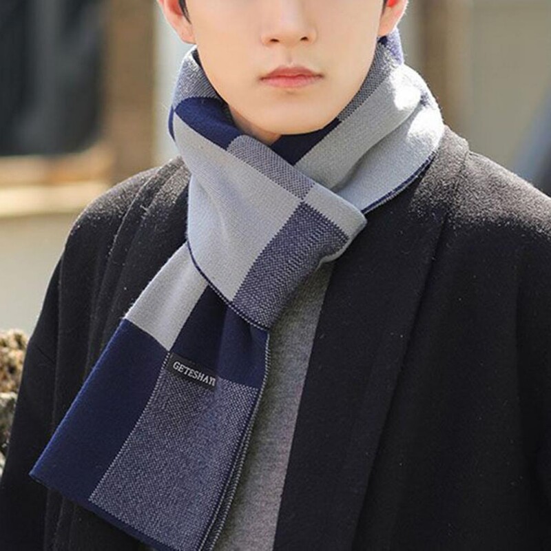 Eșarfă cu imprimeu în carouri pentru bărbați, ocazional, moale, cald, tricot, patchwork, imitație de culoare, eșarfă din cașmir, accesorii de iarnă