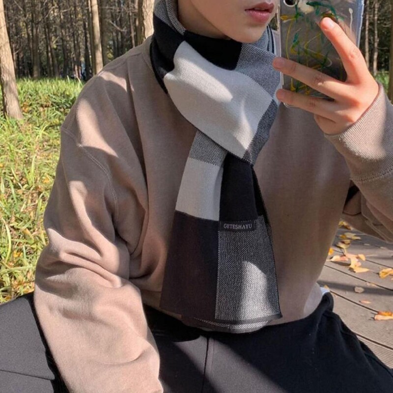 Eșarfă cu imprimeu în carouri pentru bărbați, ocazional, moale, cald, tricot, patchwork, imitație de culoare, eșarfă din cașmir, accesorii de iarnă