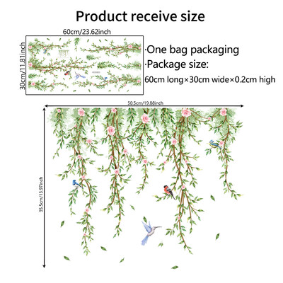 Ramuri Flori Păsări Autocolant de sticlă Camera de zi Tema ferestre Autocolant decorativ de perete Autocolant pentru fereastră Tapet autoadeziv