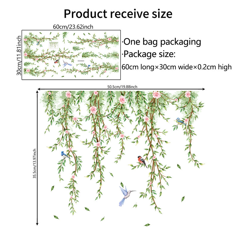 Ramuri Flori Păsări Autocolant de sticlă Camera de zi Tema ferestre Autocolant decorativ de perete Autocolant pentru fereastră Tapet autoadeziv
