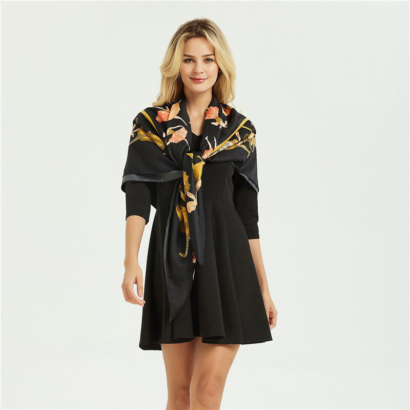 POBING 100% Twill selyem sál női táncoló lány négyszögletes sálak nagy pólya luxus kendő Hidzsáb sál női fejkendő Foulard