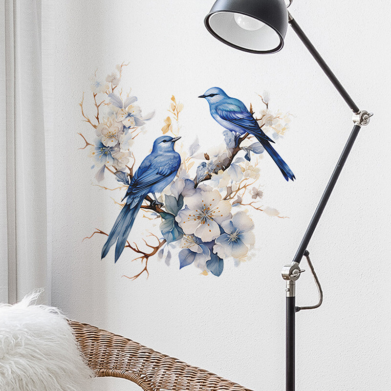 Nou 1PC Ramuri Pictate Flori Păsări Dormitor Sufragerie Verandă Decorare de fundal Înfrumusețare Autocolant de perete Autoadeziv