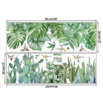 Autocolante de perete cu plante tropicale, frunze de banană, cactus, accesorii pentru dormitor, decor de cameră, decor estetic de perete, decorare pentru sufragerie