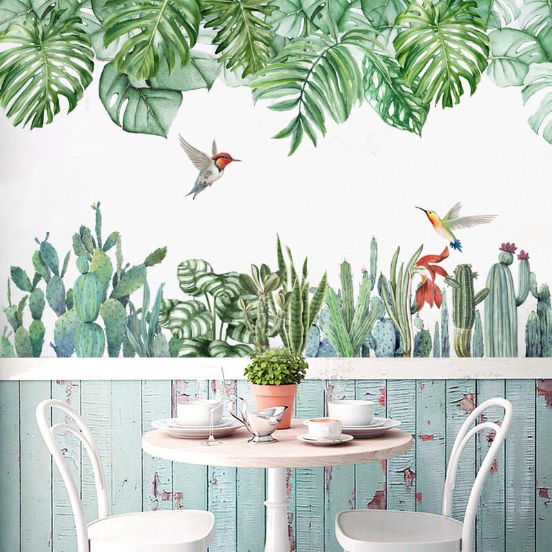 Autocolante de perete cu plante tropicale, frunze de banană, cactus, accesorii pentru dormitor, decor de cameră, decor estetic de perete, decorare pentru sufragerie