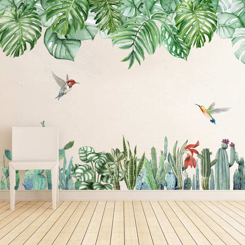 Autocolante de perete cu plante tropicale, frunze de banană, cactus, accesorii pentru dormitor, decor de cameră, decor estetic de perete, decorare pentru sufragerie
