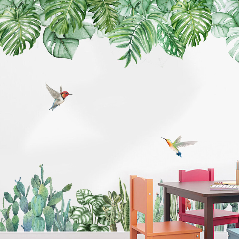 Autocolante de perete cu plante tropicale, frunze de banană, cactus, accesorii pentru dormitor, decor de cameră, decor estetic de perete, decorare pentru sufragerie