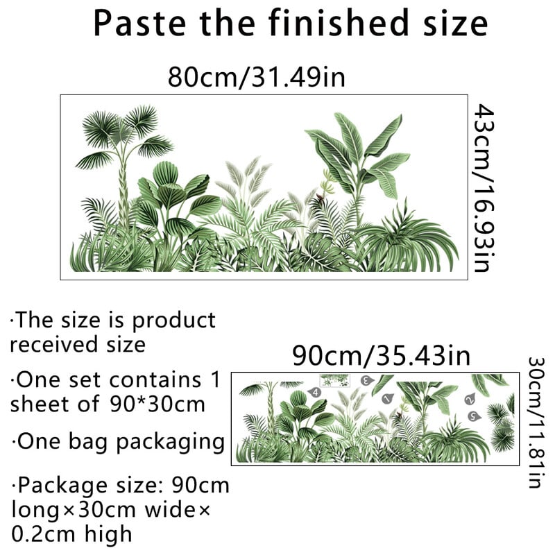 Žalieji atogrąžų augalai Viniliniai sienų lipdukai, skirti svetainės dekoravimui Kambario dekoras Sienų dekoras Miegamojo priedai Namų apdaila