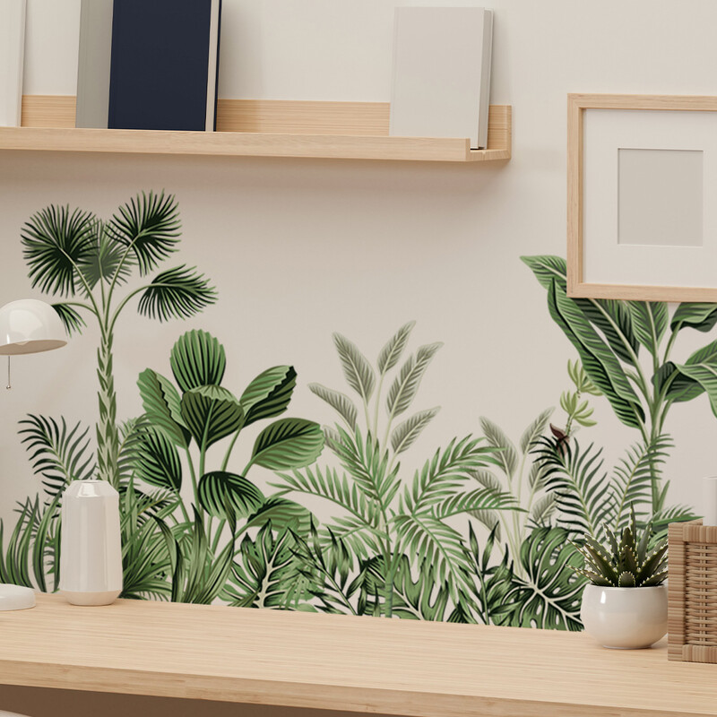 Žalieji atogrąžų augalai Viniliniai sienų lipdukai, skirti svetainės dekoravimui Kambario dekoras Sienų dekoras Miegamojo priedai Namų apdaila