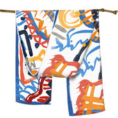 POBING Twill Μεταξωτό Φουλάρι Γυναικείο Poncho Χέρι ρολό γκράφιτι με εμπριμέ μακριά κασκόλ Περιτυλίγματα Bandana Big Shawl Hijabs Γυναικεία φουλάρια