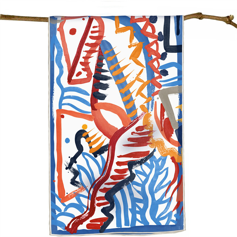 POBING Twill Μεταξωτό Φουλάρι Γυναικείο Poncho Χέρι ρολό γκράφιτι με εμπριμέ μακριά κασκόλ Περιτυλίγματα Bandana Big Shawl Hijabs Γυναικεία φουλάρια