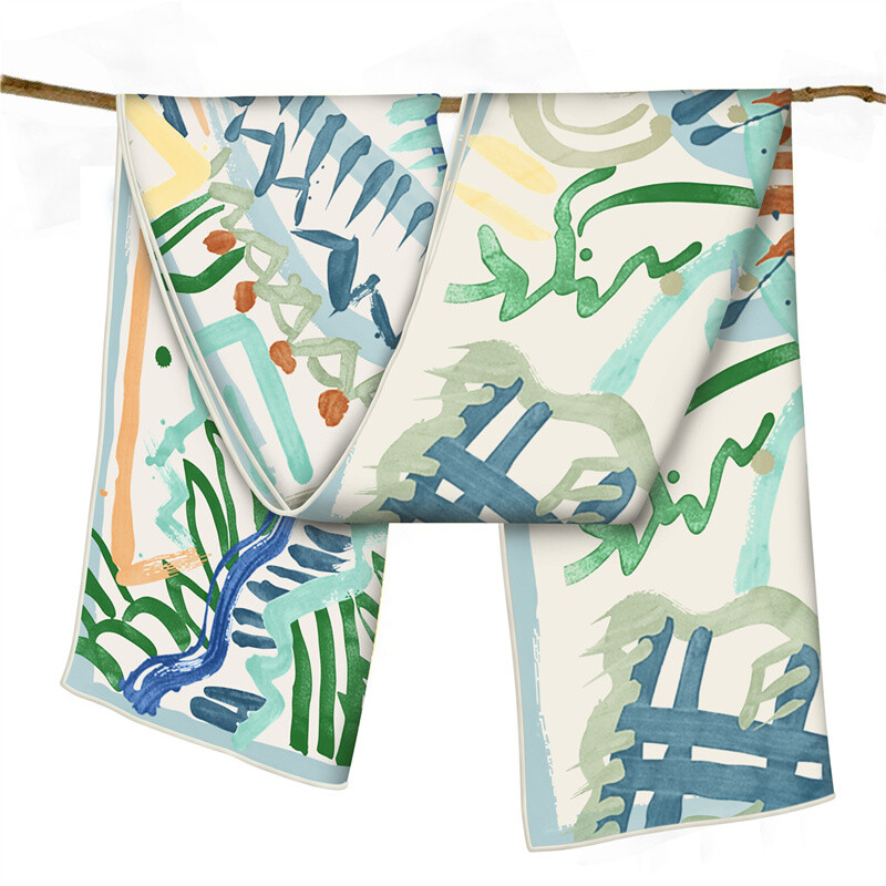 POBING Twill Μεταξωτό Φουλάρι Γυναικείο Poncho Χέρι ρολό γκράφιτι με εμπριμέ μακριά κασκόλ Περιτυλίγματα Bandana Big Shawl Hijabs Γυναικεία φουλάρια