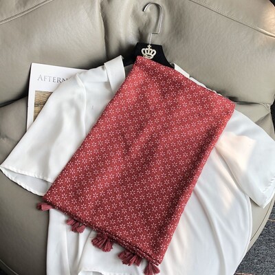 Eșarfă din bumbac și in și stil etnic pentru femei noi, eșarfă boemă de călătorie, culoare uni, eșarfă de mătase cu franjuri, stea cu șase colțuri