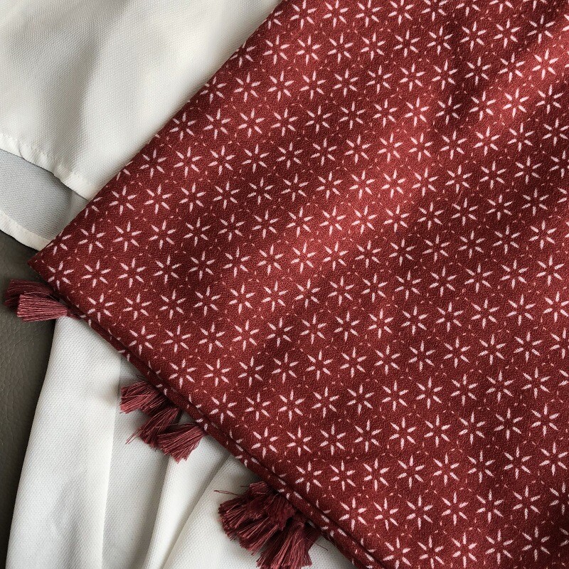 Eșarfă din bumbac și in și stil etnic pentru femei noi, eșarfă boemă de călătorie, culoare uni, eșarfă de mătase cu franjuri, stea cu șase colțuri