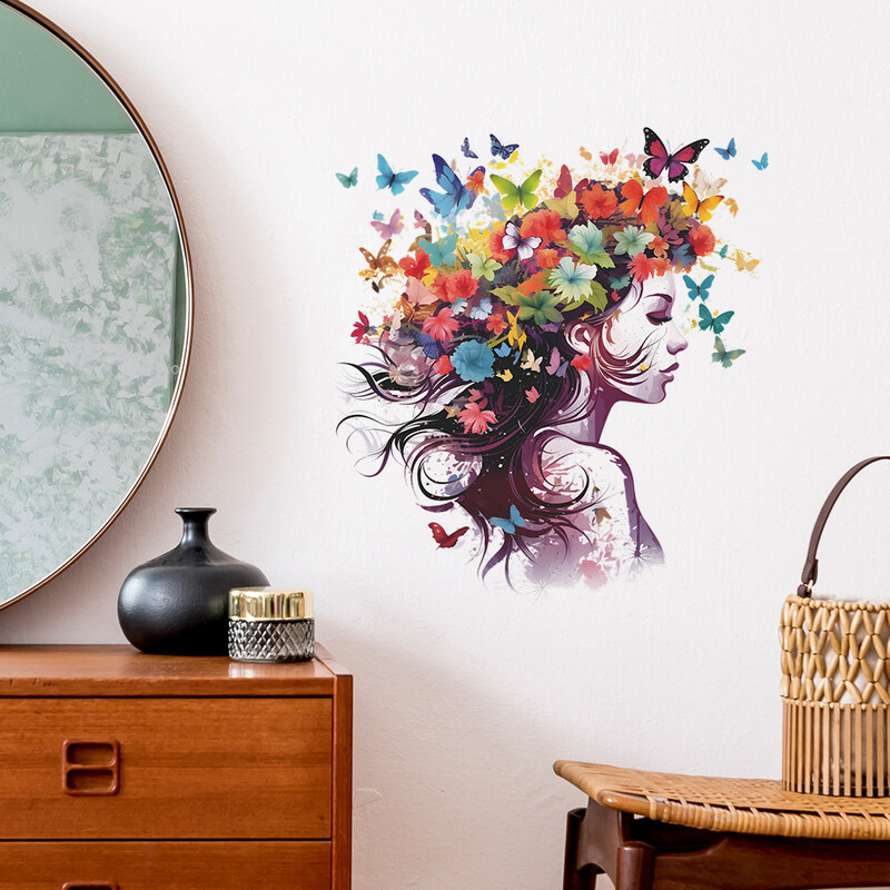 1db Festett Virágok Butterfly Beauty Otthon Hálószoba Nappali Háttér Dekoráció Falragasztó Öntapadó