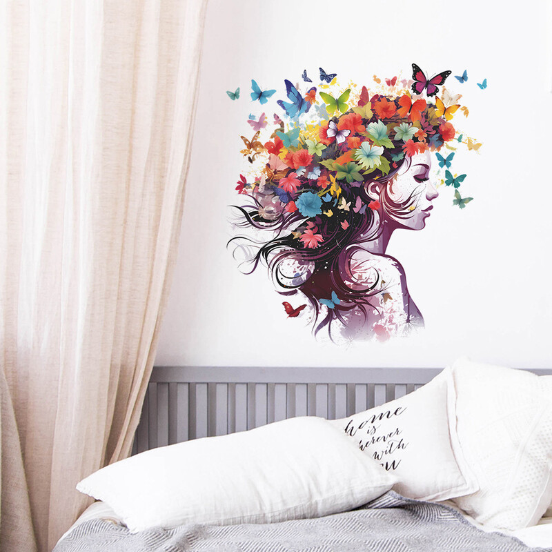1db Festett Virágok Butterfly Beauty Otthon Hálószoba Nappali Háttér Dekoráció Falragasztó Öntapadó