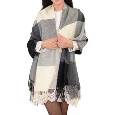 Kašmyro imitacija stora skara moteriška skara Elegantiška kašmyro imitacijos languota skara su kutais moteriška šilumai