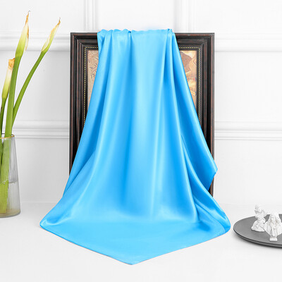 90 cm új luxus egyszerűség egyszínű monokróm női fényvédő kendő nagy négyzet alakú sál selyem sál mellkasi sál