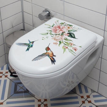 Αυτοκόλλητο 1 τεμ Hummingbird Flower Toilet Decal - Αυτοκόλλητο διακοσμητικό μπάνιου