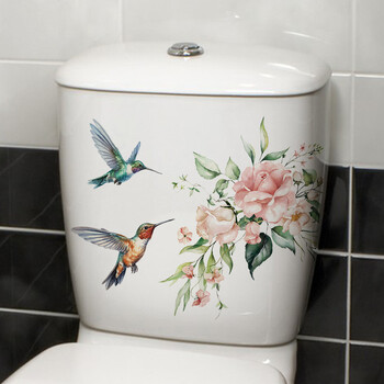 Αυτοκόλλητο 1 τεμ Hummingbird Flower Toilet Decal - Αυτοκόλλητο διακοσμητικό μπάνιου