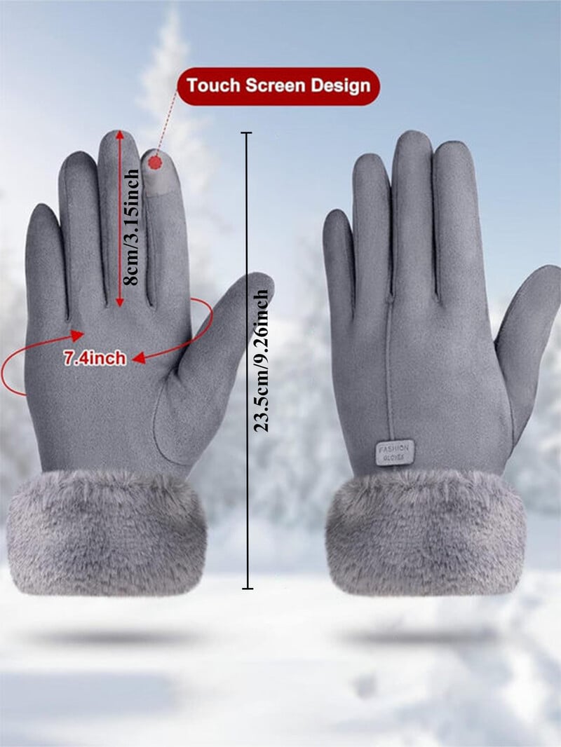 Módne dámske rukavice, jeseň/zima, dievčenské, roztomilé chlpaté teplé palčiaky, celoprstové palčiaky, dámske outdoorové športové dámske rukavice, obrazovka