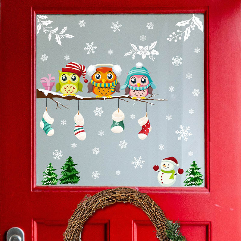 Karácsonyfa ága bagoly pingvin hópehely elektrosztatikus matrica ablak Flim kreatív minimalista lakberendezési tárgyak