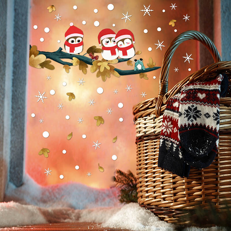 Karácsonyfa ága bagoly pingvin hópehely elektrosztatikus matrica ablak Flim kreatív minimalista lakberendezési tárgyak