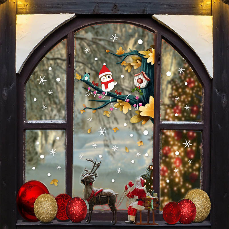 Karácsonyfa ága bagoly pingvin hópehely elektrosztatikus matrica ablak Flim kreatív minimalista lakberendezési tárgyak