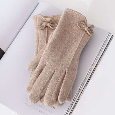 Női téli kasmír érintőképernyős, meleg kesztyűk kültéri lovagláshoz plusz bársony vastag gyapjú masni, teljes ujjal meghajtható ujjatlan ujjatlan S29