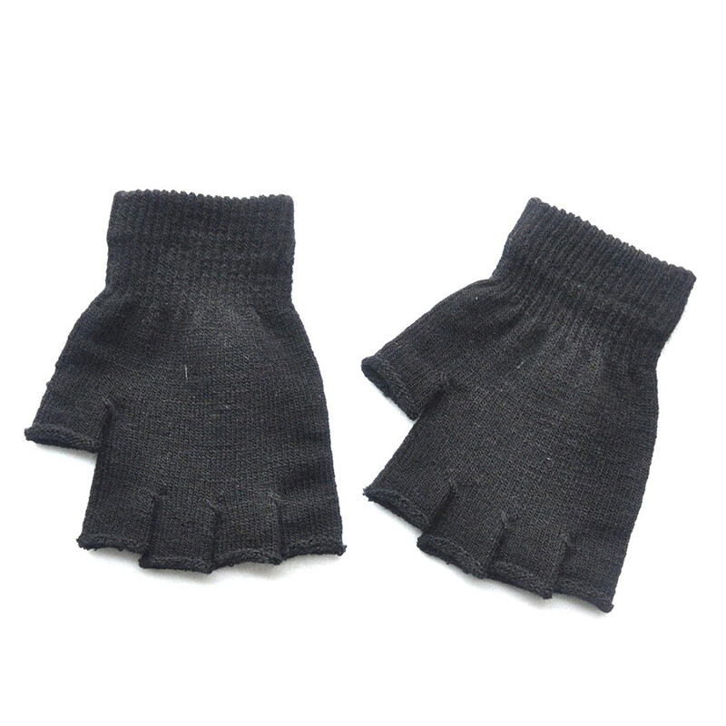 1 pereche de mănuși de lucru din bumbac, tricot de lână, pentru iarnă, unisex, negre, fără degete, cu jumătate de deget, pentru femei și bărbați