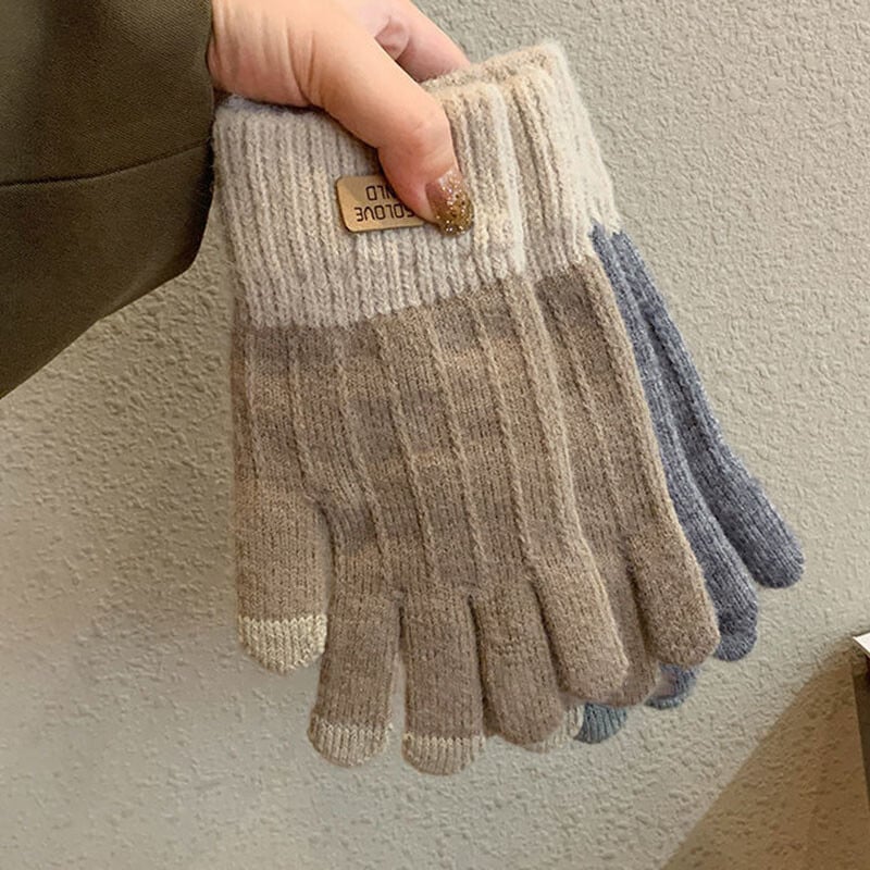 Női lányok ősz tél meleg kötött ujjas kesztyű gyapjú érintőképernyős ujjatlan plüss vastagított puha kerékpáros vezetőkesztyű