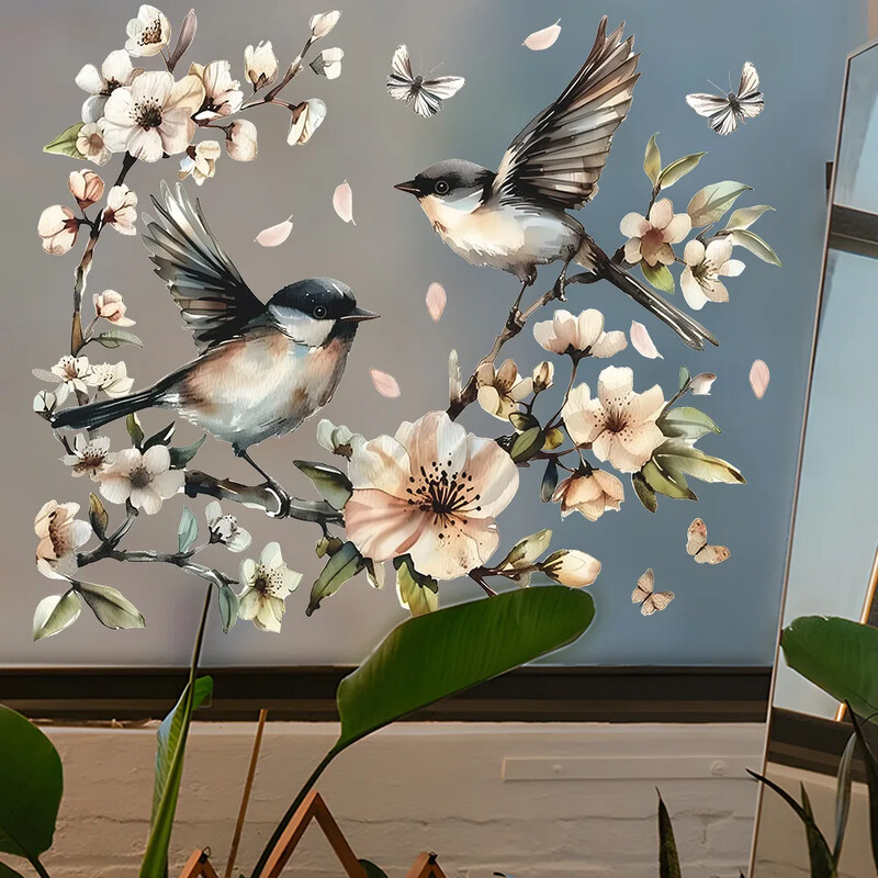 1 buc. Acuarelă floare crenguță pasăre fereastră din sticlă decorare pentru amenajare a teritoriului electrostatic Uv autocolant pentru fereastră autocolant oglindă