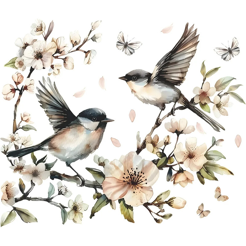 1 buc. Acuarelă floare crenguță pasăre fereastră din sticlă decorare pentru amenajare a teritoriului electrostatic Uv autocolant pentru fereastră autocolant oglindă