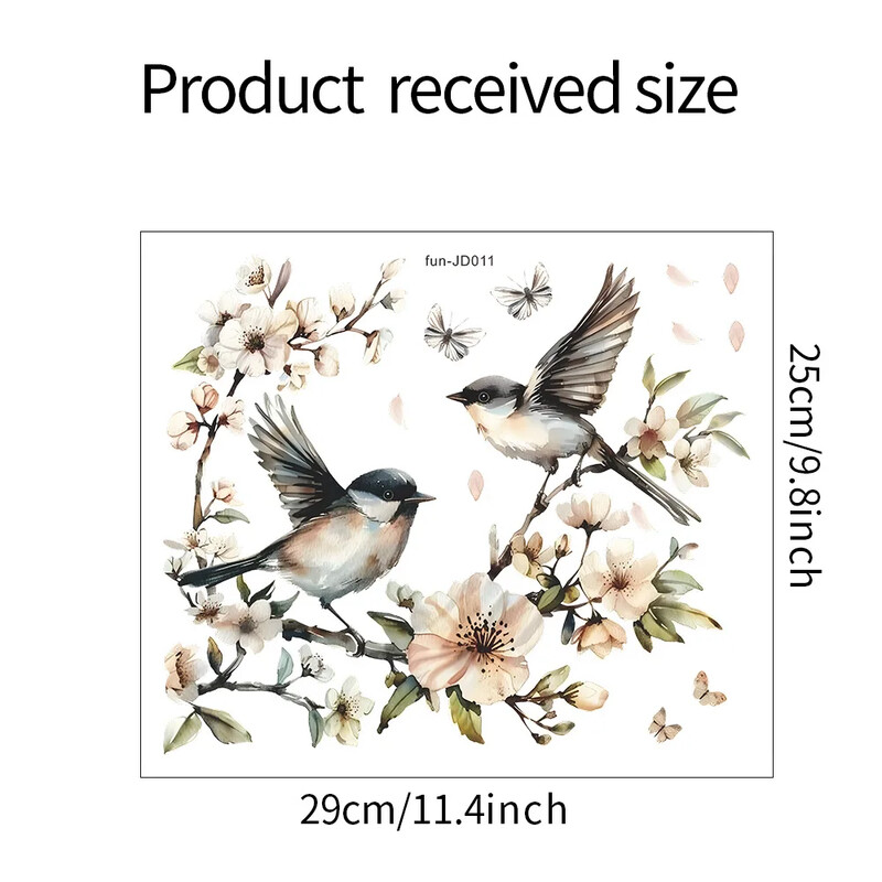 1 buc. Acuarelă floare crenguță pasăre fereastră din sticlă decorare pentru amenajare a teritoriului electrostatic Uv autocolant pentru fereastră autocolant oglindă
