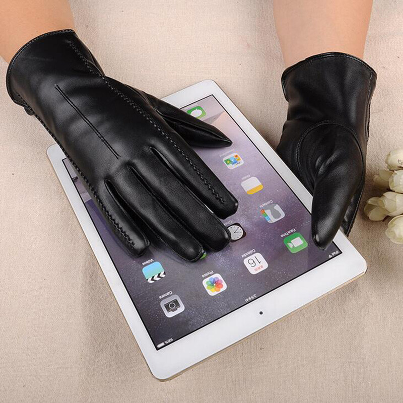 Kiváló minőségű bőr női divat téli plusz korall bársony meleg fekete kesztyű női vezetés érintőképernyős telefon képernyős kesztyű ujjatlan L55