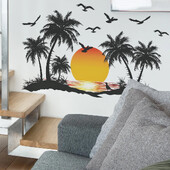 2 buc Apus de soare Cocotier Pescăruș Dormitor Sufragerie Dormitor Autocolante de perete înfrumusețare Decor auto-adeziv