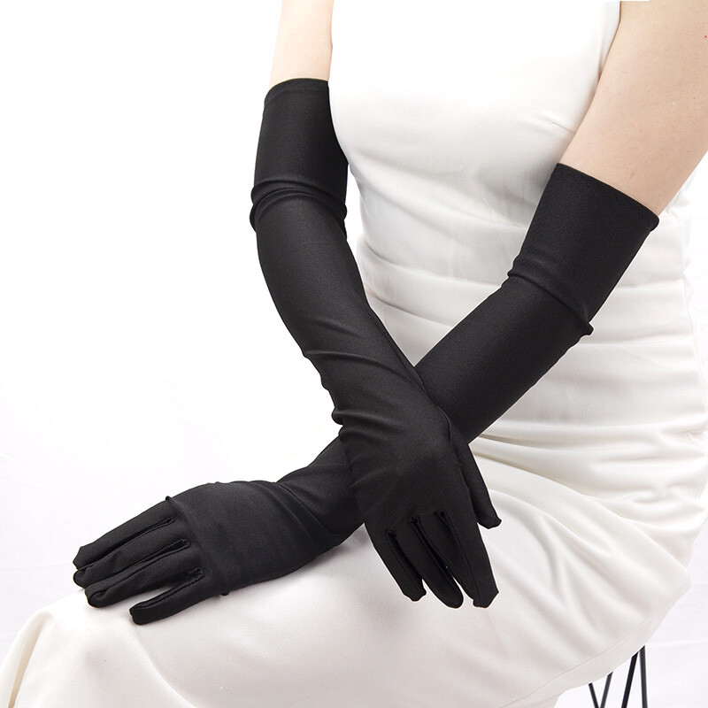 1 pereche de mănuși sexy femei clasice mănuși negre pentru petrecere de seară pentru bal de operă mănuși lungi din satin elastic pentru conducere mâneci de protecție solară