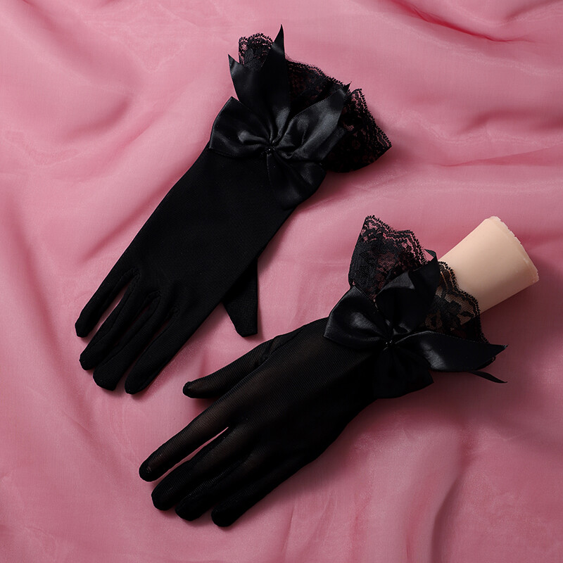 Αξεσουάρ Νύφης Γάμου Μαύρα γάντια Σύντομο πάρτι γνωριμιών Καλοκαιρινή κομψότητα για γυναίκες και κορίτσια