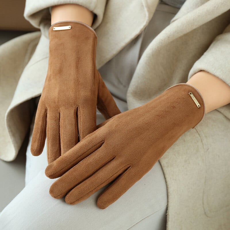Mănuși de șofat cu ecran tactil din piele intoarsa caldă, toamnă iarnă, pentru femei