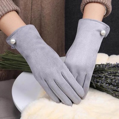 Női Winter Plus Velvet Vastag meleg érintőképernyős kesztyűk Elegáns Pearl Suede Szélálló Full Finger kerékpáros vezetési kesztyűk K43